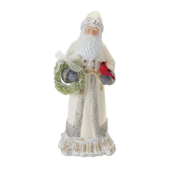 Santa with Cardinal and Wreath, 12" Resin