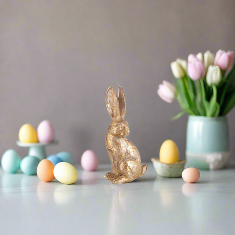 4.75" Gold Leaf Rabbit- Easter Decor, Spring Holiday Display, Cute Bunny Figurine for Home & Gift made by RAZ Shelf Sitter