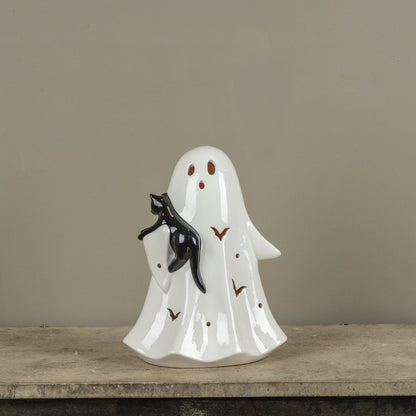 12" Ceramic LED Ghost W/Black Cat