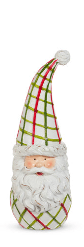 Decorative gnome with plaid hat and scarf on a white background