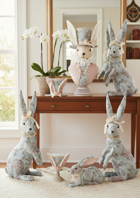 The Secret Garden Easter Bundle: Blue Floral & Chinoiserie Bunny Set (Set of 7)