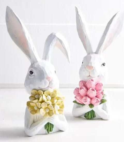 10.25" Bunny Bust with Flowers | Floral Rabbit Decor for Home | Easter & Spring Decorations Easter Shelf Sitter