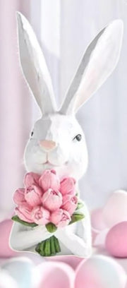 RAZ - 10.25" Bunny Bust with Flowers | Floral Rabbit Decor for Home | Easter & Spring Decorations Easter Shelf Sitter Pink