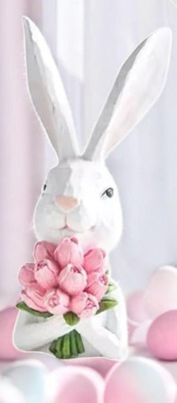 RAZ - 10.25" Bunny Bust with Flowers | Floral Rabbit Decor for Home | Easter & Spring Decorations Easter Shelf Sitter Pink