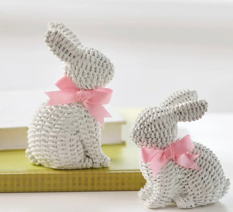 White Woven Bunny Set of 2 | 5.25" Decorative Easter Bunnies for Home, Spring Decor, and Gift Giving Easter Shelf Sitter