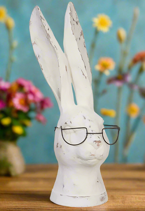 RAZ 13.75" Rabbit with Glasses | Resin Bunny Figurine | Cute Home Decor & Unique Gift Idea for Rabbit Lovers Rabbit Shelf Sitter