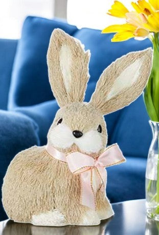 RAZ 7" Brown Sisal Bunny Home Decor, Cute Rabbit Figurine, Easter Decoration, Spring Decor, Country Cottage Style table decor Looking Right