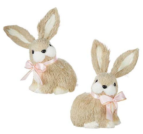 RAZ 7" Brown Sisal Bunny Home Decor, Cute Rabbit Figurine, Easter Decoration, Spring Decor, Country Cottage Style table decor