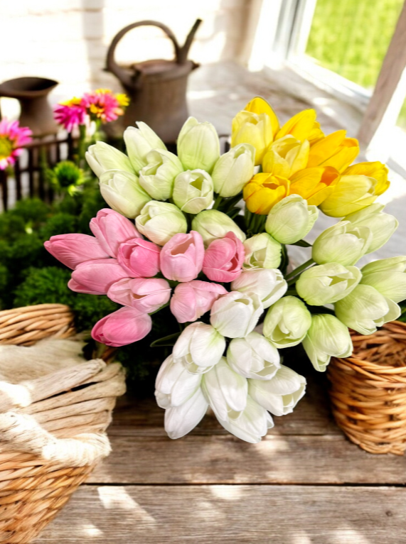 15" Real Touch Tulip Bundle | Artificial Flowers for Home Decor, Wedding Arrangements, Vibrant & Lifelike Design Faux Flowers