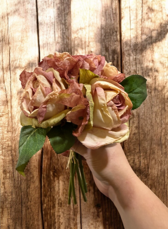 Antique Blush Rose Bundle - RAZ - 11" Artificial Flowers for Wedding Decor, Floral Arrangements & Home Styling Faux Flowers
