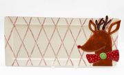 Guess and Company - Reindeer On Red/White Diamond Ticking Platter    