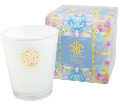 LUX Blue Hydrangea 8 oz Designer Box Candle Candle Holder   