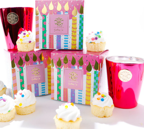 LUX Birthday Cake- 8oz Designer Box Candle Candle Holder   