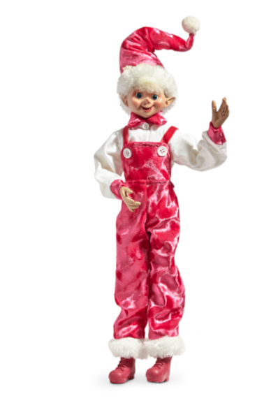 RAZ - 16" PINK VELVET OVERALL ELF    