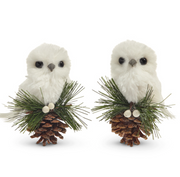 RAZ - 4.5" White Owl on Pinecone christmas accent piece   