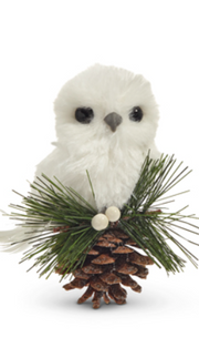 RAZ - 4.5" White Owl on Pinecone christmas accent piece   