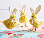 6" Yellow Easter Chick with Bunny Ears, Set of 3 Cute Home Decor for Spring, Easter Decorations, Adorable Chick Figurines Easter Shelf Sitter