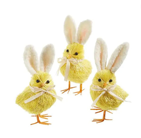 6" Yellow Easter Chick with Bunny Ears, Set of 3 Cute Home Decor for Spring, Easter Decorations, Adorable Chick Figurines Easter Shelf Sitter