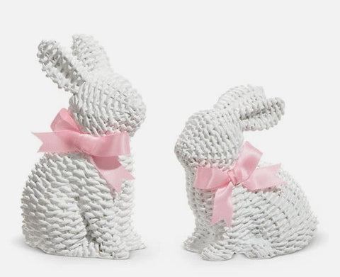 White Woven Bunny Set of 2 | 5.25" Decorative Easter Bunnies for Home, Spring Decor, and Gift Giving Easter Shelf Sitter