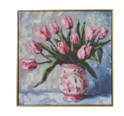 Potted Tulips Framed Wall Art 23.5" in Yellow or Pink Vase, Vibrant Floral Home Decor, Perfect Spring or Elegant Home Decoration Floral Wall Art Pink Vase