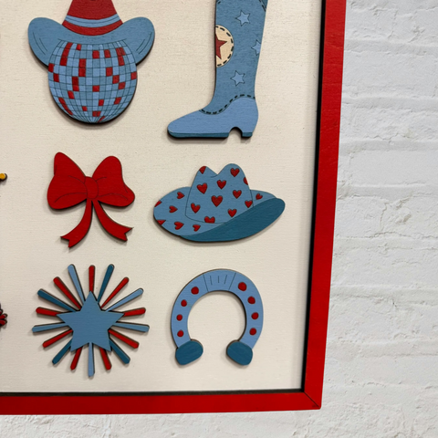 Festive Red White and Blue Preppy Bow & Western Wall Hangings, Patriotic Home Decor, 4th of July Gift Wall Decor