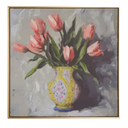Potted Tulips Framed Wall Art 23.5" in Yellow or Pink Vase, Vibrant Floral Home Decor, Perfect Spring or Elegant Home Decoration Floral Wall Art Yellow Vase