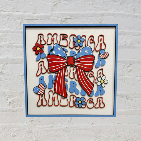 Festive Red White and Blue Preppy Bow & Western Wall Hangings, Patriotic Home Decor, 4th of July Gift Wall Decor America Bow