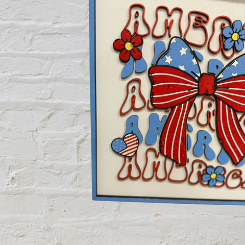 Festive Red White and Blue Preppy Bow & Western Wall Hangings, Patriotic Home Decor, 4th of July Gift Wall Decor