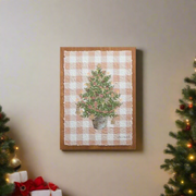 RAZ - 18" Gingerbread Gingham Greenery Textured Paper on Wood Wall Art Wall Decor