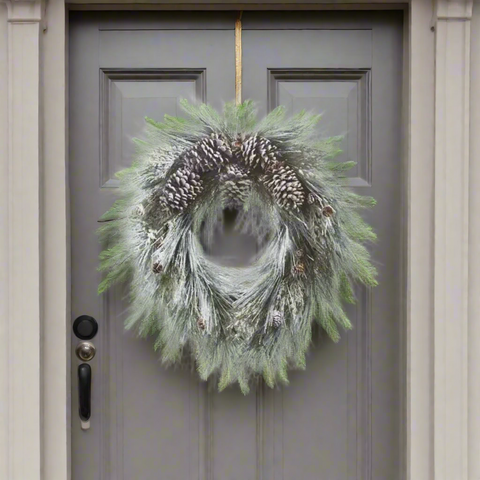 RAZ - 26" Snowy Long Needle Pine and Pinecone Wreath Christmas Wreath