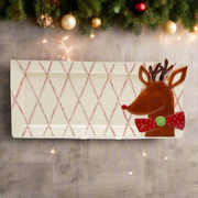 Guess and Company - Reindeer On Red/White Diamond Ticking Platter