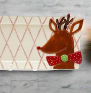 Guess and Company - Reindeer On Red/White Diamond Ticking Platter