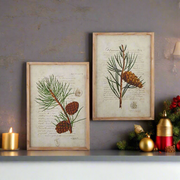 RAZ - 22" Pinecone Branch Framed Wood Print Christmas Wall Décor