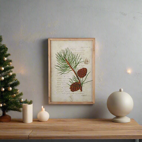 RAZ 22" Pinecone Branch Framed Wood Print, Rustic Wall Art, Nature Decor, farmhouse Style, Perfect for Living Room & Cabin Decor Christmas Wall Décor