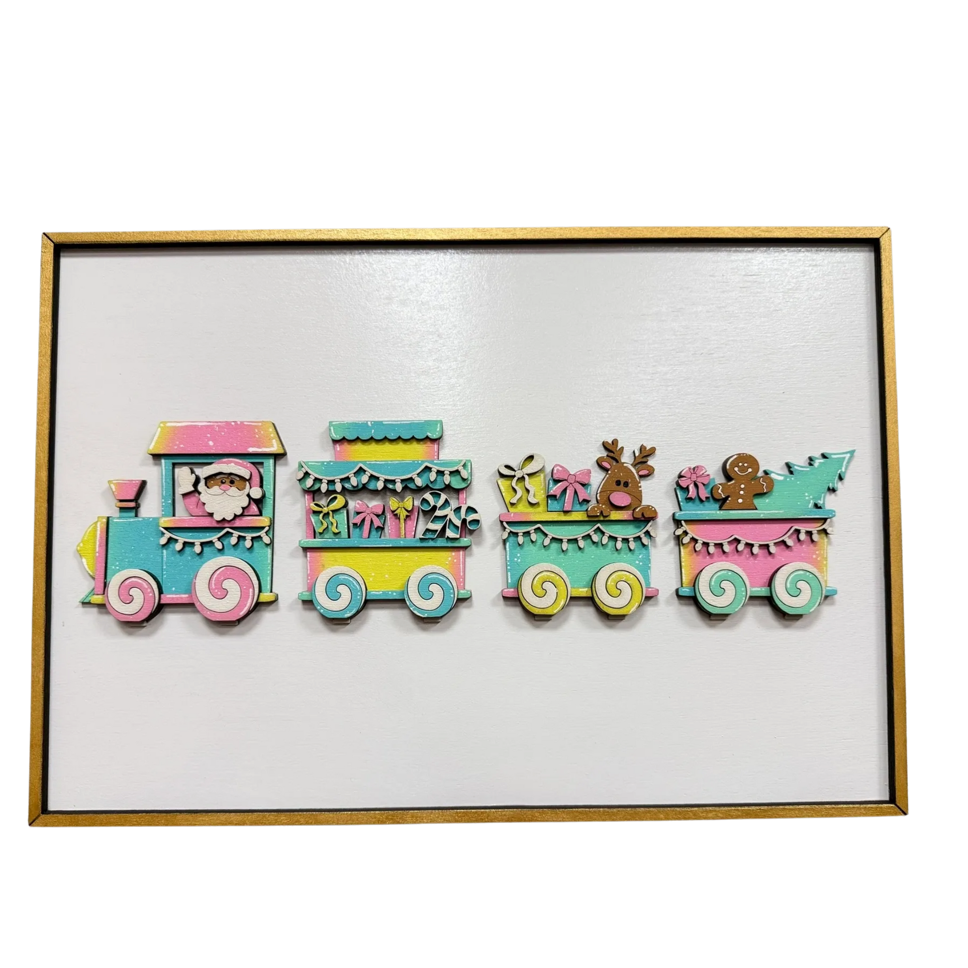 Vibrant Holiday Train Wall Art Featuring Santa & Friends Christmas Wall Décor