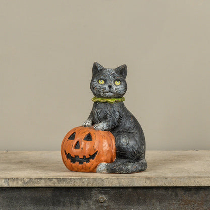 9.25" Black Cat W/ Jack-O-Lantern