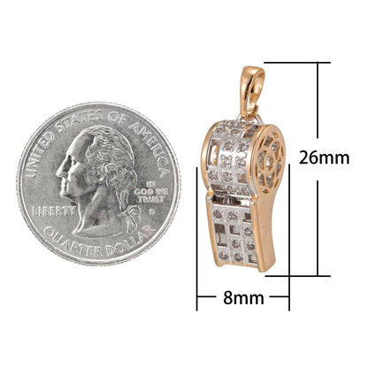 Whistle Charm Micro Pave Pendant Findings for Necklace Component Jewelry Making Supplies 18K Gold Filled - Nifty Decor & More