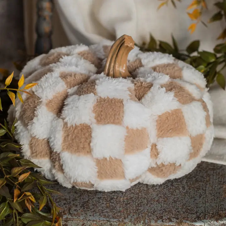 Brown & Cream Check Fabric Pumpkin