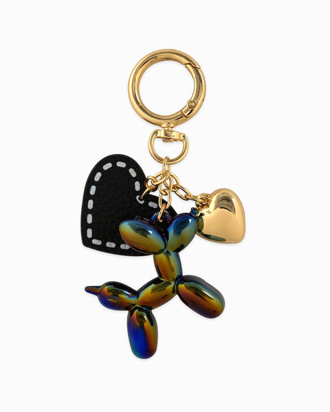 Chrome Color Balloon Dog with Heart Bag Charm Bag charm Black