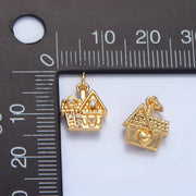 24K Gold Filled Heart CZ House Home Mini Double Sided Multidimensional Charm | X853