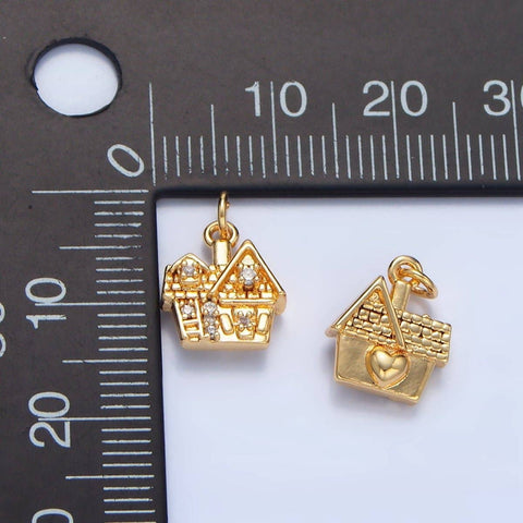 24K Gold Filled Heart CZ House Home Mini Double Sided Multidimensional Charm | X853