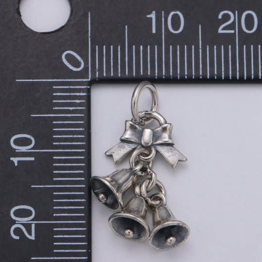 Silver Bells Charm 925 Sterling Charm, Holiday Charm Silver Ribbon Charm for Necklace Bracelet Earring, Dangling Charm SL-197