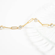 18K Gold PVD Station Stone Stone Paperclip Chain Bracelet Bracelet Chain