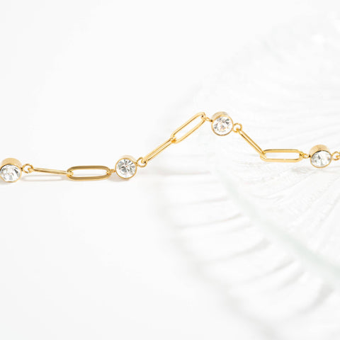 18K Gold PVD Station Stone Stone Paperclip Chain Bracelet Bracelet Chain