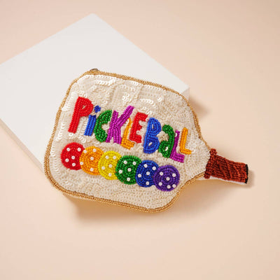 Pickleball Beaded Coin Pouch, Fun Playful Small Accessory Bag for Pickleball Fans, Unique Sports Gift Idea Purse