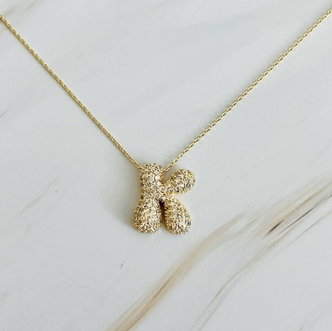 Crystal Bubble Initial Necklace, Sparkling Preppy Charm Necklace, Trendy Accessory for Women, Gift Idea Accessories K