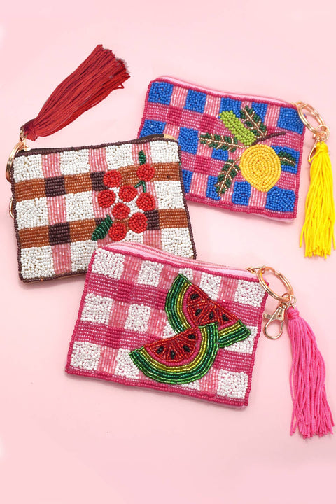Croquette Seed Bead Coin Purses, Bow, Checker & Western Print, Perfect Small Wallet for Her, Preppy and Trendy coin purse