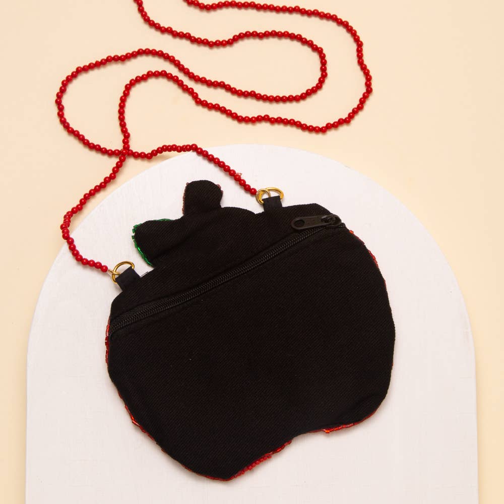 "ABC" Sequin & Seed Beaded Apple Crossbody Bag Seed Bead Bag