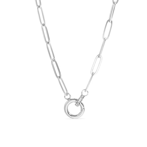 18K Gold PVD Paperclip Rhinestone Charm Holder Necklace Chain Necklace