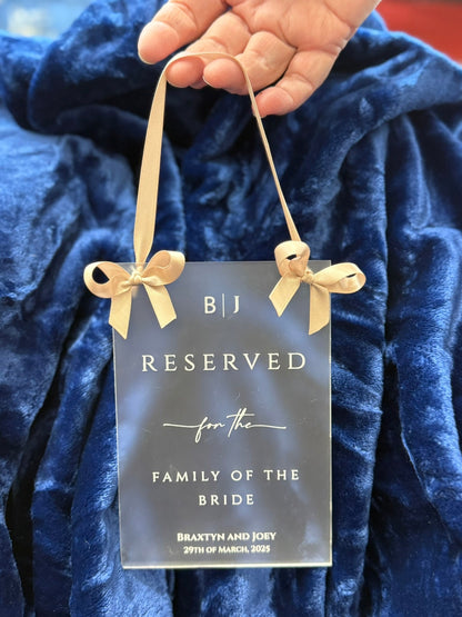 Personalized Acrylic Wedding Reserved Seating Placard, Elegant Satin Color Options For Wedding Decor, Wedding Table Decor Supplies